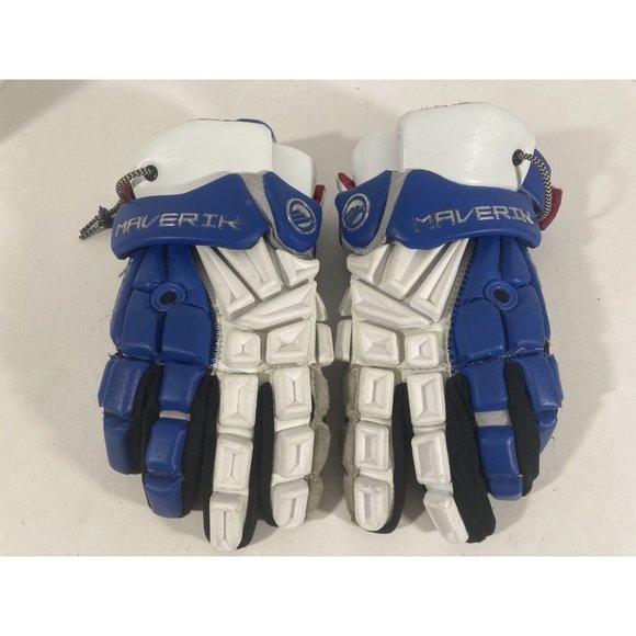 Maverik Maybach Deuce Lacrosse Gloves Shark Gel Large 13” Blue/White/Red - Picture 1 of 11